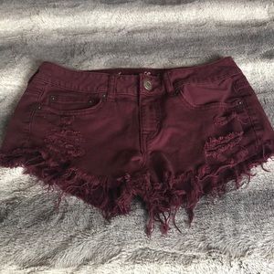 AOE Distressed Cutoff Maroon Jean Shorts